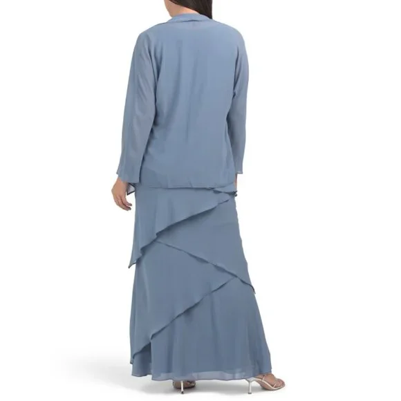 MARINA Pale Blue 2pc Chiffon Gown And Jacket Set